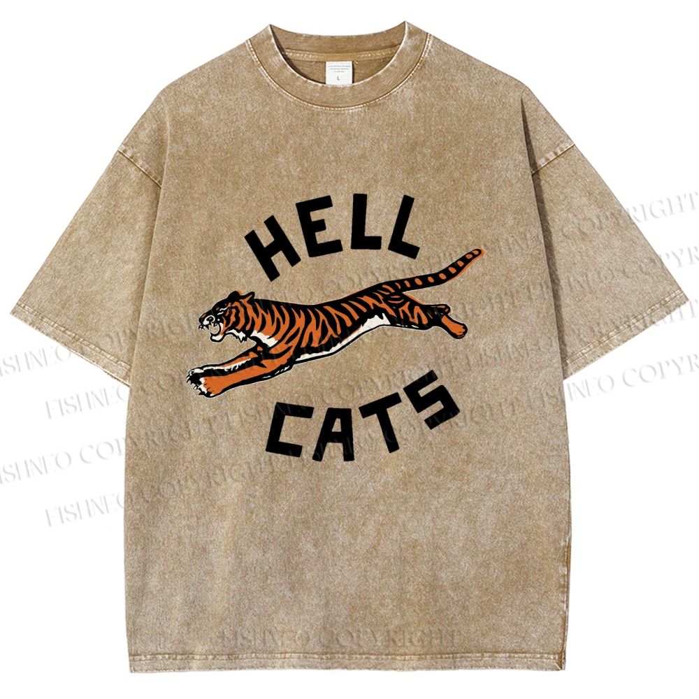 Unisex Hell Cat Printed Washed Tee