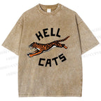 Unisex Hell Cat Printed Washed Tee