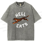 Unisex Hell Cat Printed Washed Tee
