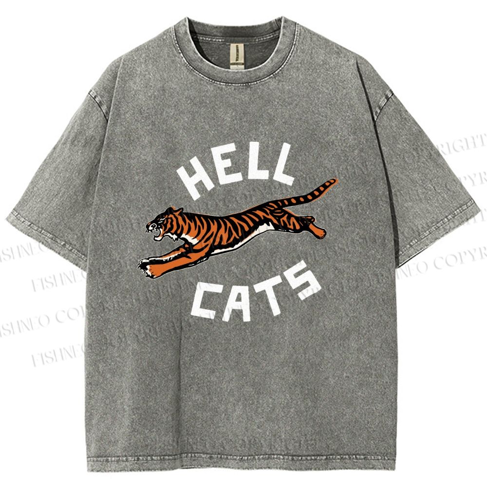 Unisex Hell Cat Printed Washed Tee