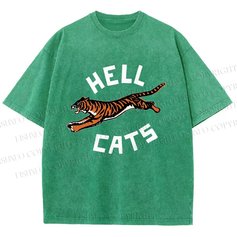 Unisex Hell Cat Printed Washed Tee