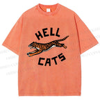 Unisex Hell Cat Printed Washed Tee