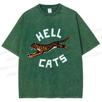Unisex Hell Cat Printed Washed Tee