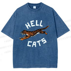 Unisex Hell Cat Printed Washed Tee