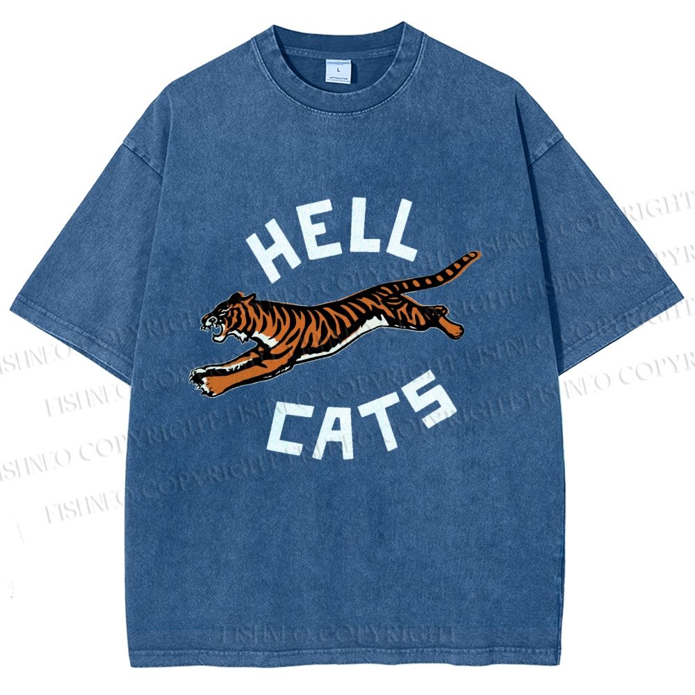 Unisex Hell Cat Printed Washed Tee