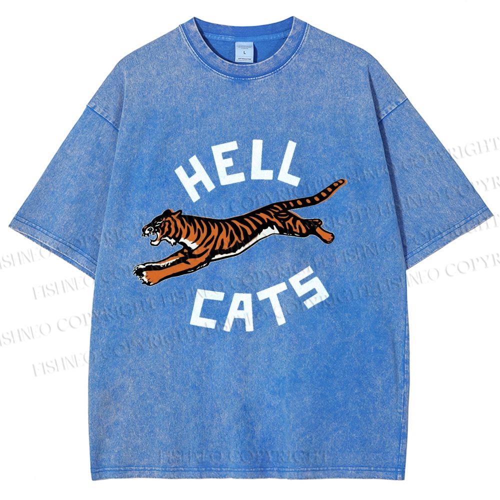 Unisex Hell Cat Printed Washed Tee