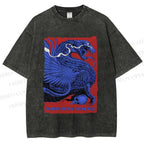 Unisex Giant Blue Dragon Printed Washed Tee