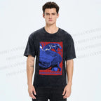 Unisex Giant Blue Dragon Printed Washed Tee