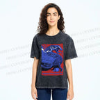 Unisex Giant Blue Dragon Printed Washed Tee