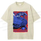 Unisex Giant Blue Dragon Printed Washed Tee