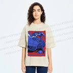 Unisex Giant Blue Dragon Printed Washed Tee
