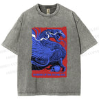 Unisex Giant Blue Dragon Printed Washed Tee
