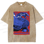 Unisex Giant Blue Dragon Printed Washed Tee
