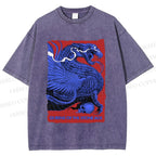 Unisex Giant Blue Dragon Printed Washed Tee