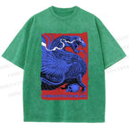 Unisex Giant Blue Dragon Printed Washed Tee