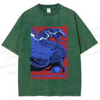 Unisex Giant Blue Dragon Printed Washed Tee
