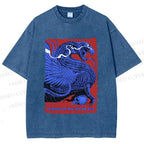Unisex Giant Blue Dragon Printed Washed Tee