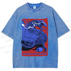 Unisex Giant Blue Dragon Printed Washed Tee