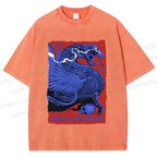 Unisex Giant Blue Dragon Printed Washed Tee
