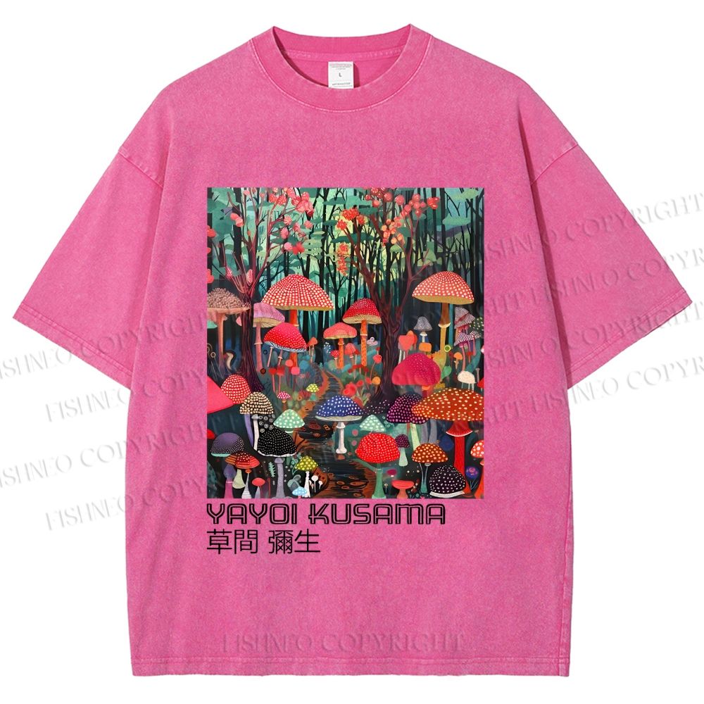 Unisex Yayoi Kusama Mushroom Printed Washed Tee
