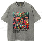 Unisex Yayoi Kusama Mushroom Printed Washed Tee