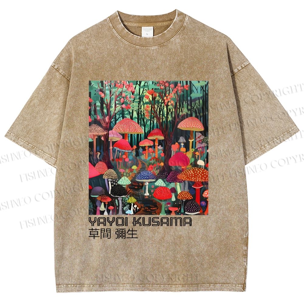 Unisex Yayoi Kusama Mushroom Printed Washed Tee