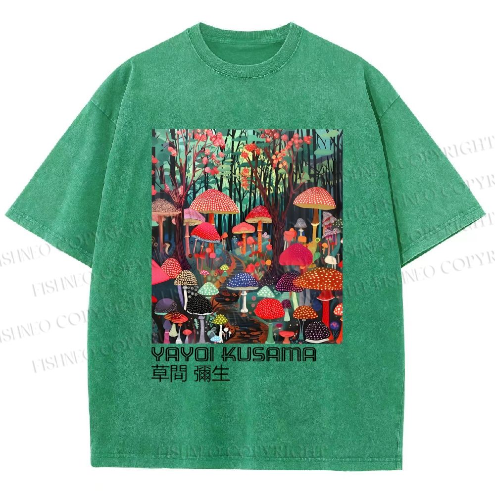 Unisex Yayoi Kusama Mushroom Printed Washed Tee