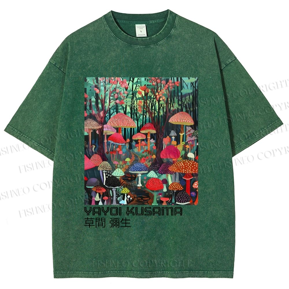 Unisex Yayoi Kusama Mushroom Printed Washed Tee