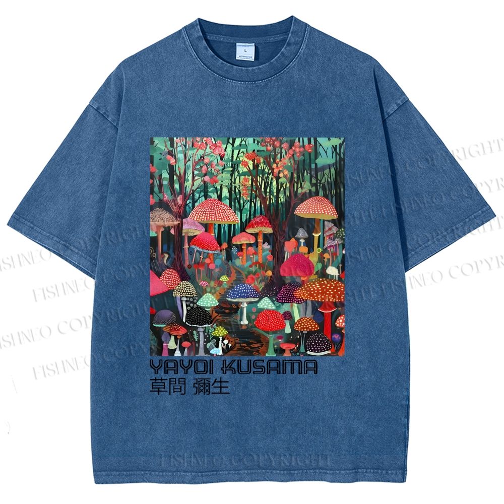Unisex Yayoi Kusama Mushroom Printed Washed Tee