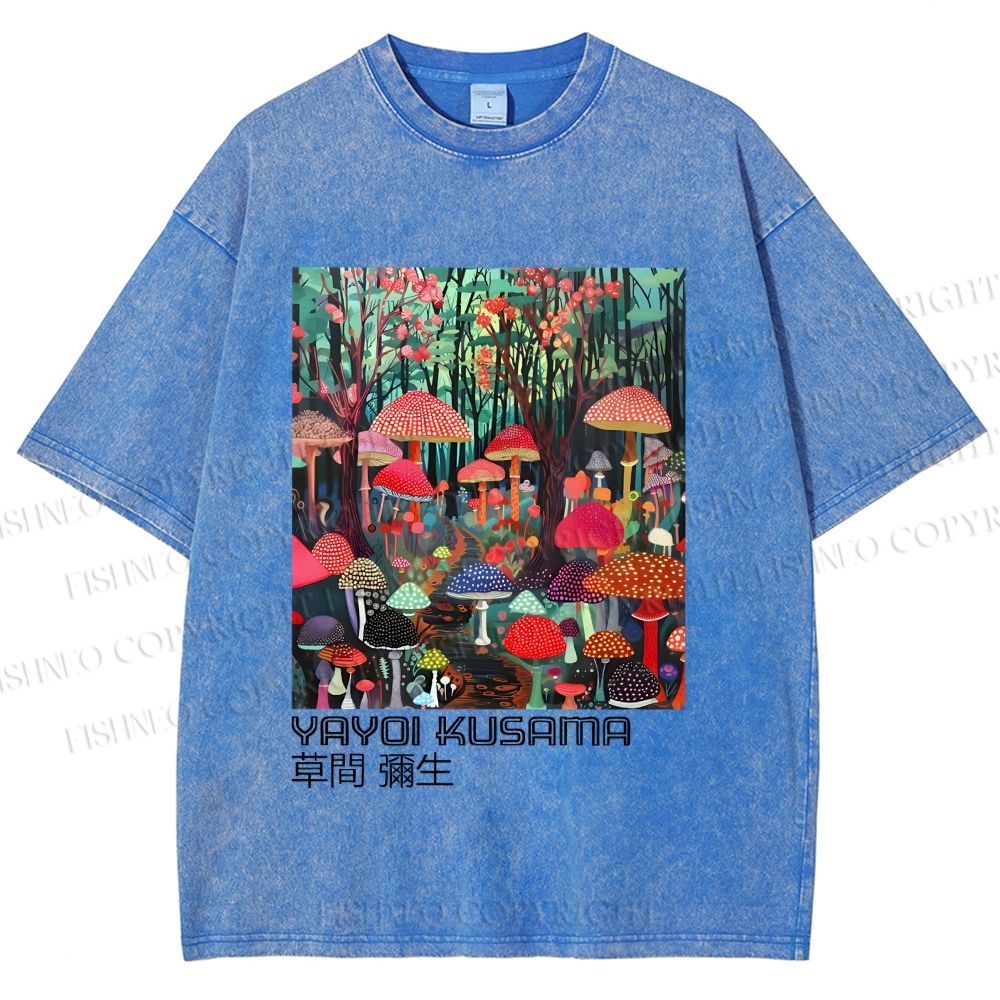 Unisex Yayoi Kusama Mushroom Printed Washed Tee