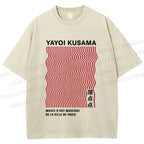 Unisex Yayoi Kusama Red Line Printed Washed Tee
