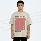 Unisex Yayoi Kusama Red Line Printed Washed Tee