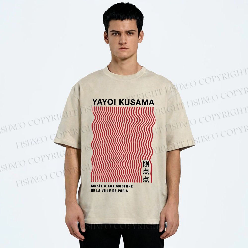 Unisex Yayoi Kusama Red Line Printed Washed Tee