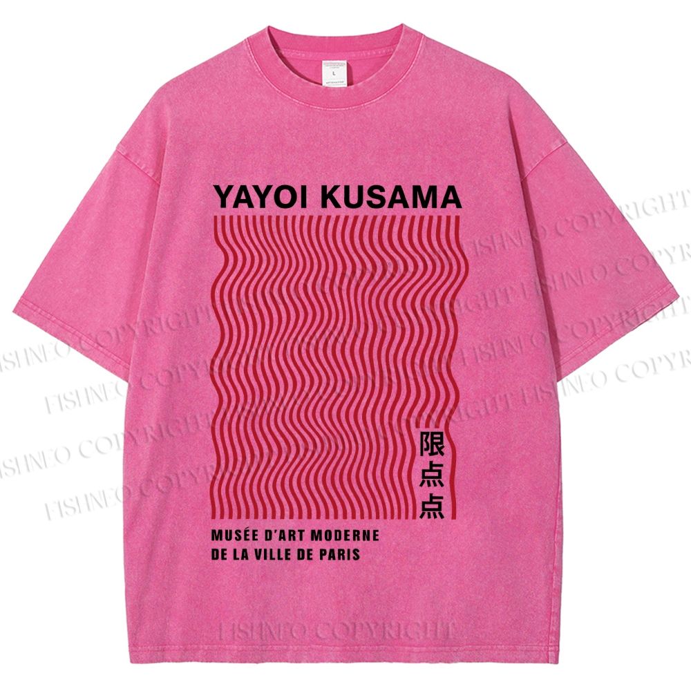 Unisex Yayoi Kusama Red Line Printed Washed Tee