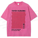 Unisex Yayoi Kusama Red Line Printed Washed Tee
