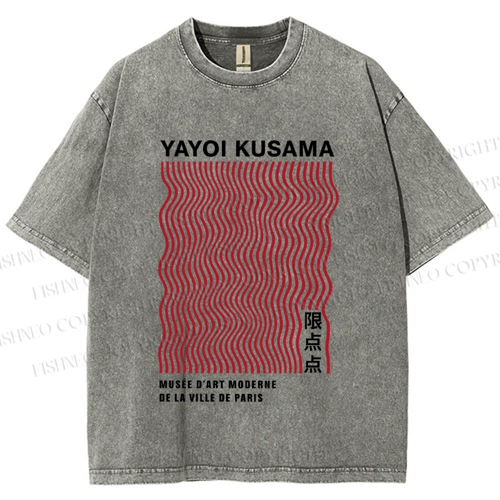 Unisex Yayoi Kusama Red Line Printed Washed Tee