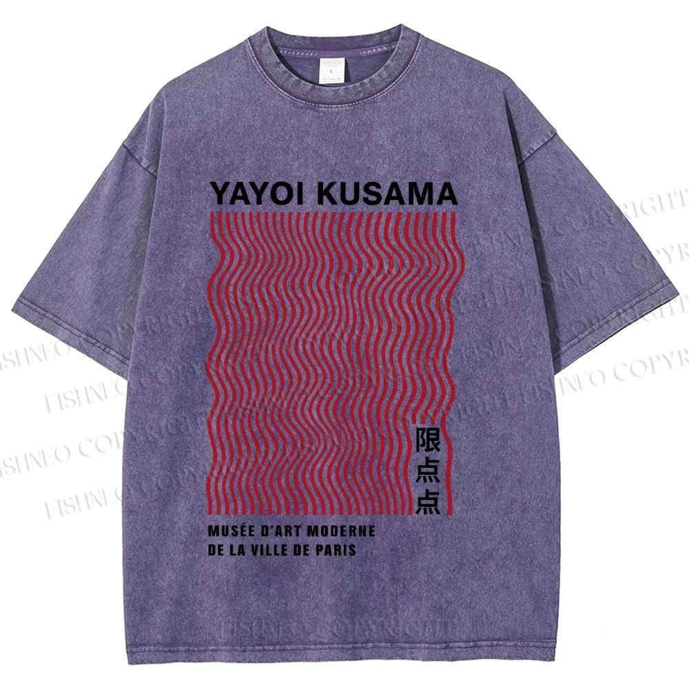 Unisex Yayoi Kusama Red Line Printed Washed Tee