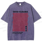 Unisex Yayoi Kusama Red Line Printed Washed Tee