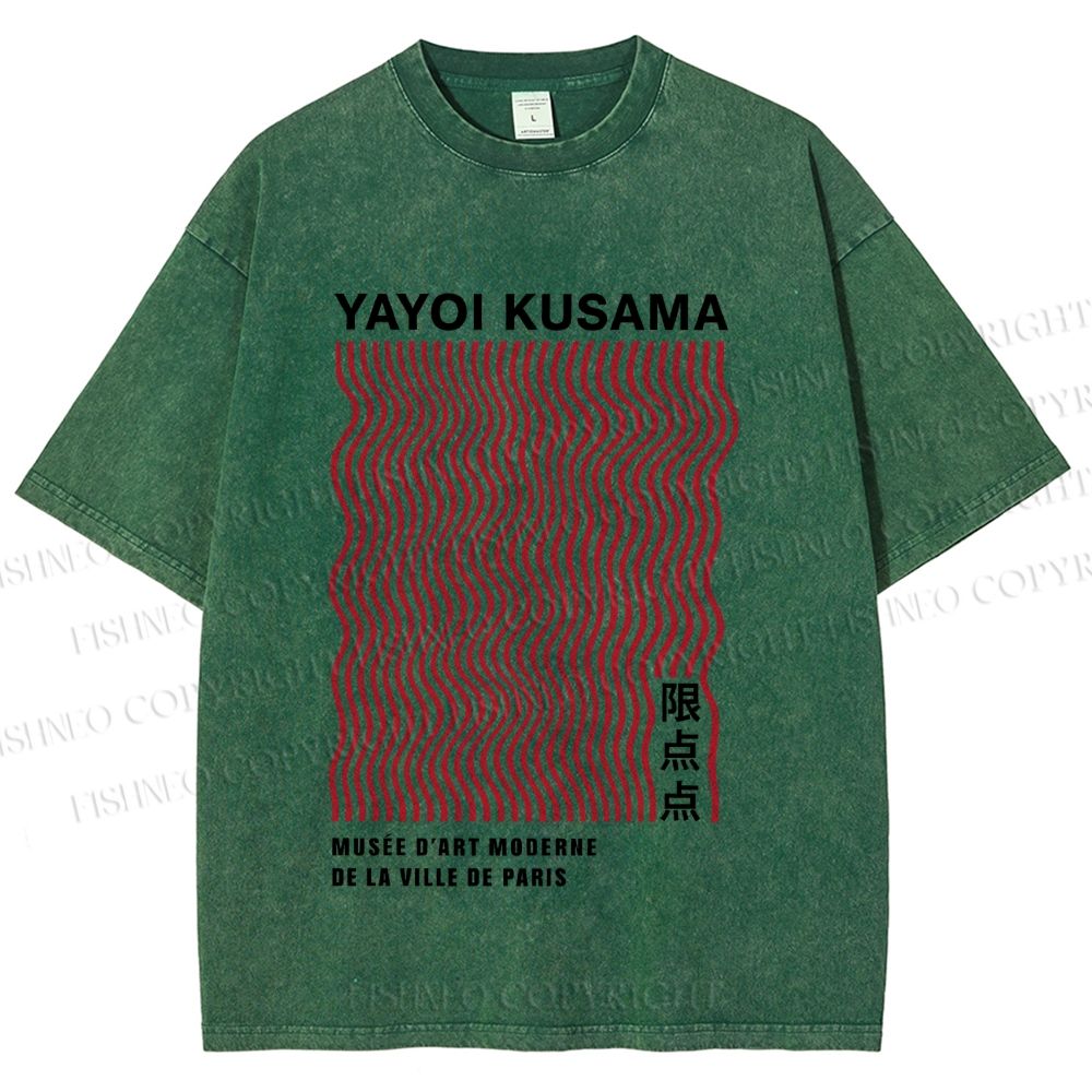 Unisex Yayoi Kusama Red Line Printed Washed Tee