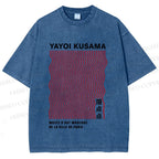 Unisex Yayoi Kusama Red Line Printed Washed Tee