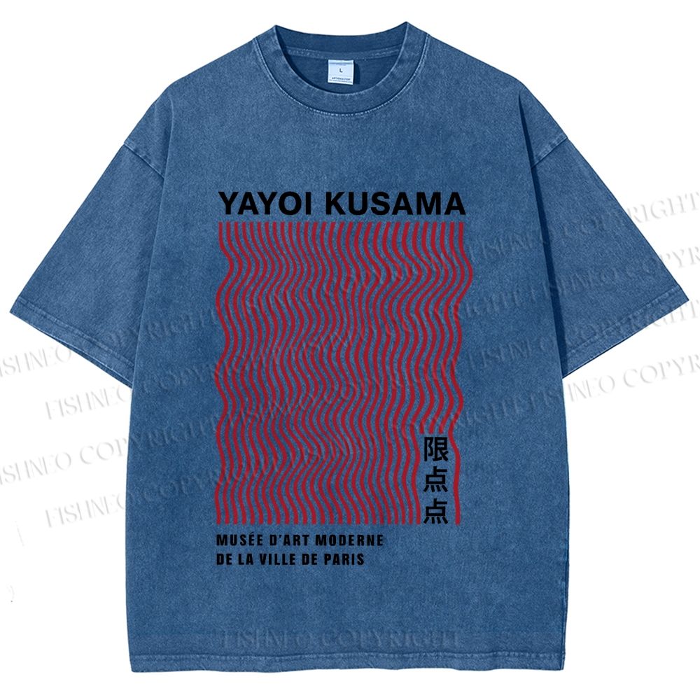Unisex Yayoi Kusama Red Line Printed Washed Tee