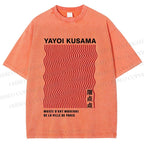 Unisex Yayoi Kusama Red Line Printed Washed Tee