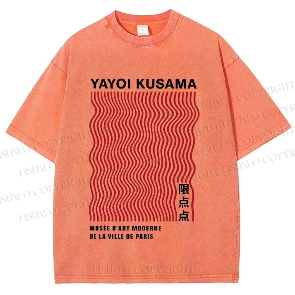 Unisex Yayoi Kusama Red Line Printed Washed Tee