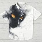 Black Cat Printed Hawaiian Shirt