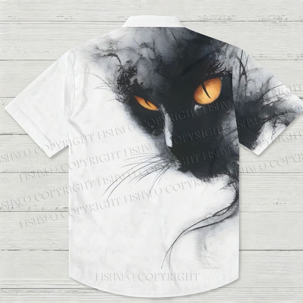 Black Cat Printed Hawaiian Shirt