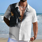 Black Cat Printed Hawaiian Shirt