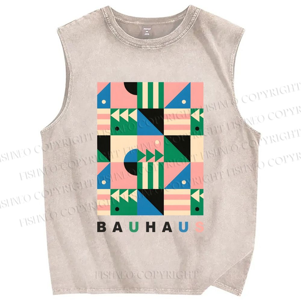 Unisex Bauhaus Geometric Art Printed Washed Tank Top
