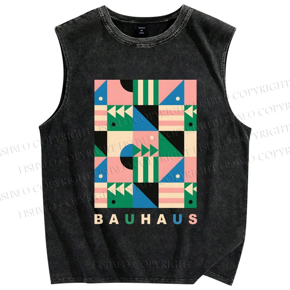 Unisex Bauhaus Geometric Art Printed Washed Tank Top