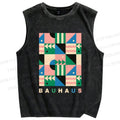 Unisex Bauhaus Geometric Art Printed Washed Tank Top