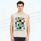 Unisex Bauhaus Geometric Art Printed Washed Tank Top